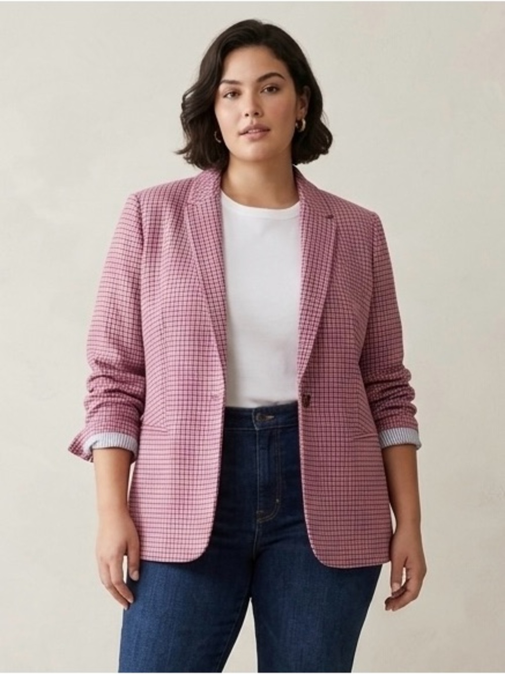 J. Crew Wool Blend Houndstooth Blazer Pink Jacket Preppy Office Size 22⁠ NWT